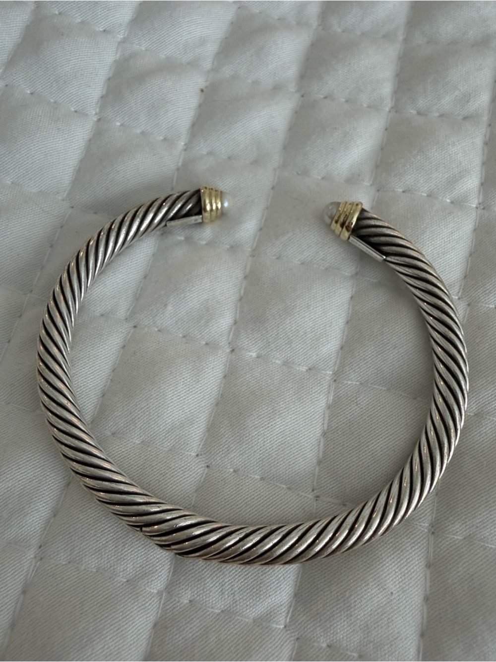 David Yurman Cable Cuff Bracelet with Gold and Pearl Accent